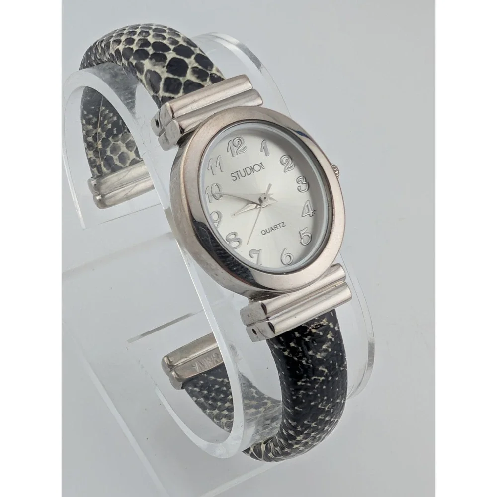 Studio Time Women's Watch 24mm Case Faux Snake Skin Bangle Band- New Battery